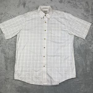 Columbia Mens Button Up Shirt L Blue Gingham Plaid‎ Outdoors Short Sleeve Camp